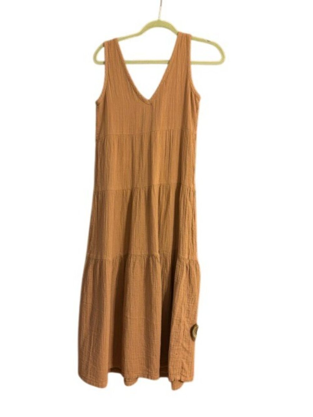 Quince Tan Organic Cotton Gauze Tiered Maxi Dress EUC XS - Picture 3 of 6